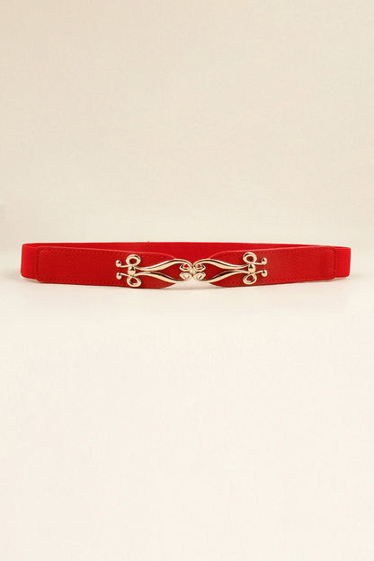 Alloy Buckle Elastic Belt Red One Size