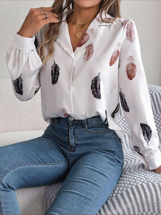 Button Up Printed Collared Neck Shirt White