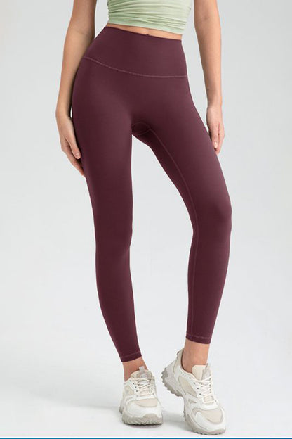 Wide Waistband High Waist Sport Leggings Wine