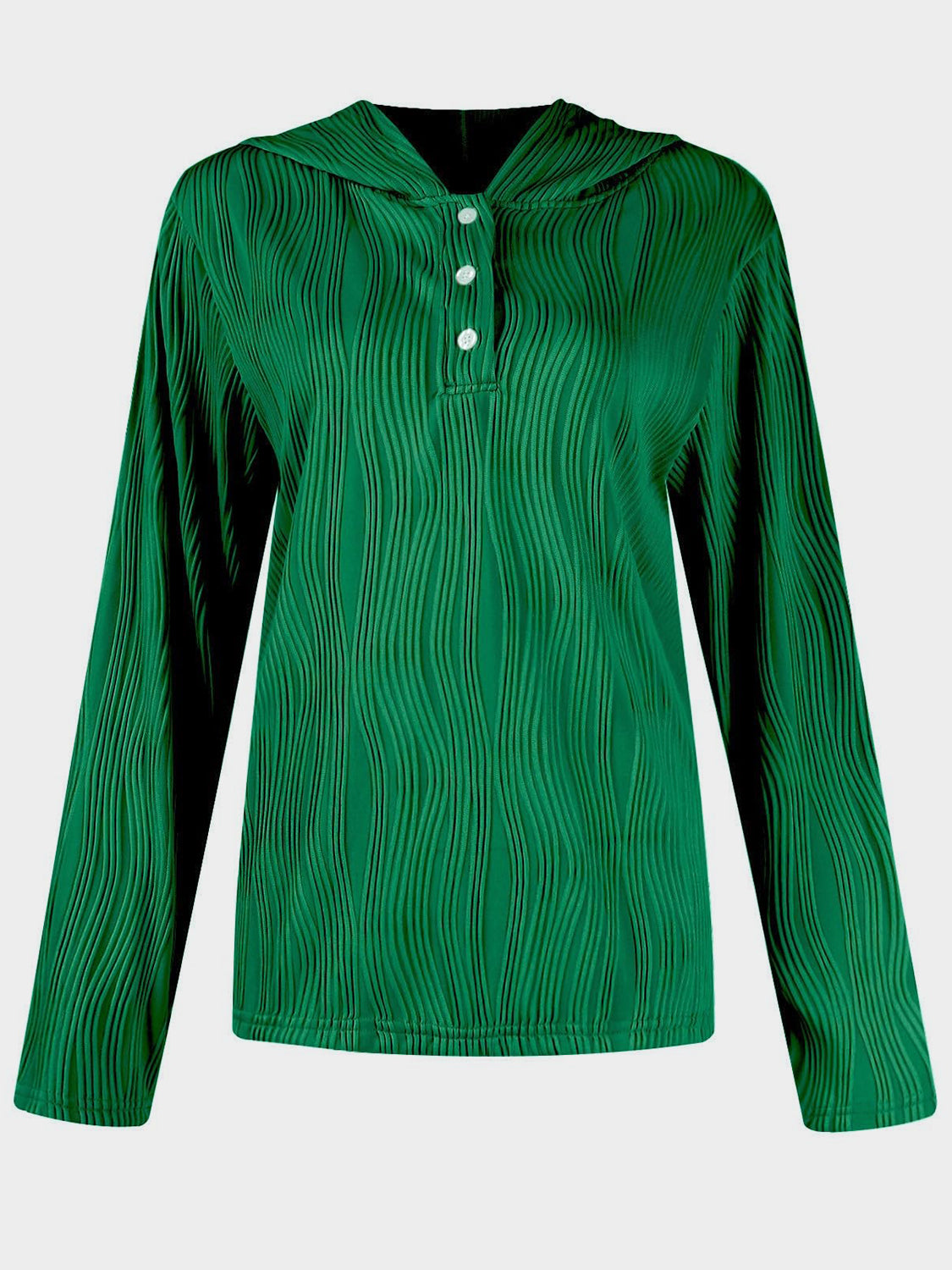 Textured Long Sleeve Hoodie Dark Green