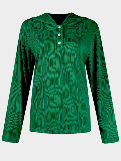 Textured Long Sleeve Hoodie Dark Green