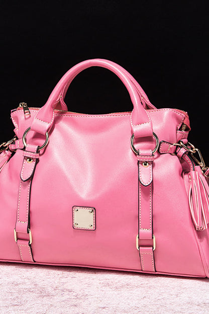 PU Leather Handbag with Tassels Hot Pink One Size