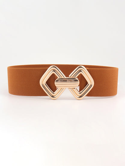 Geometric Buckle Elastic Wide Belt Ochre One Size