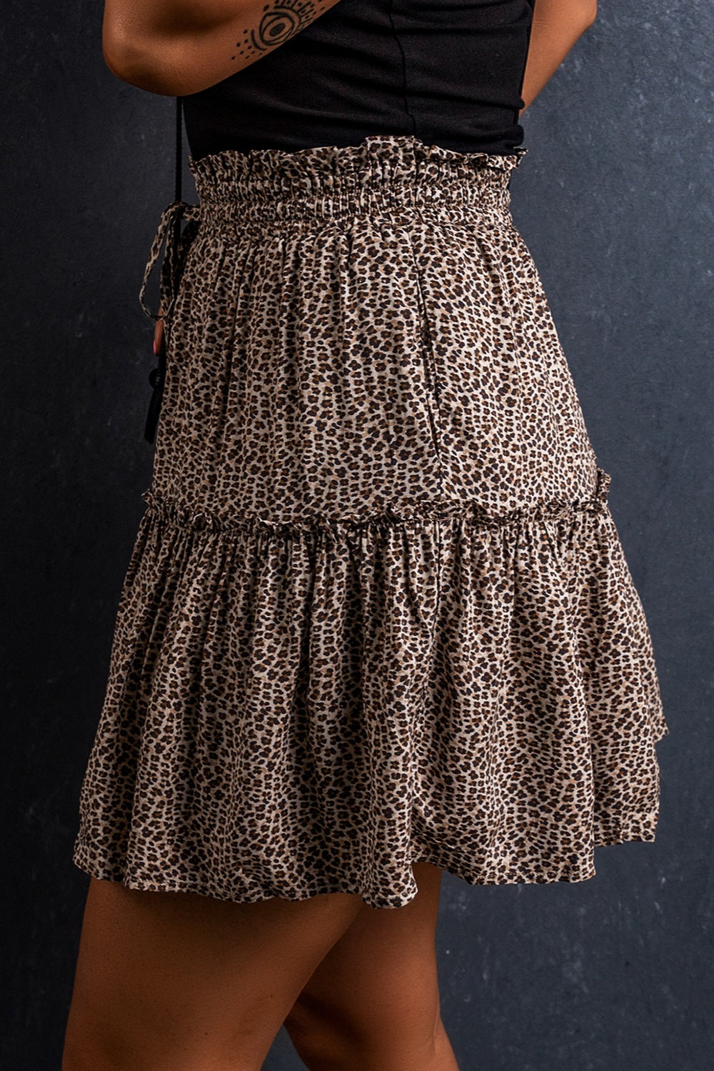 Frill Leopard Elastic Waist Skirt - Thandynie