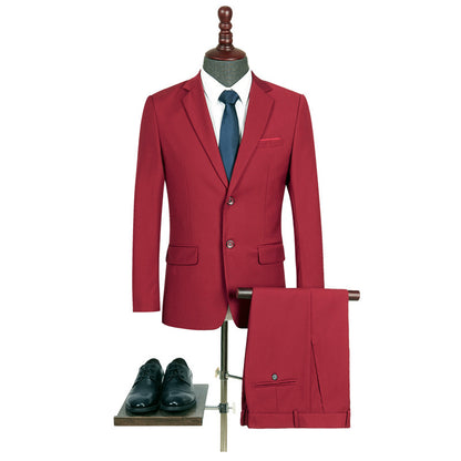 Men's Casual Business Suit Two-piece Suit Plus Size Work Ball Suit Men Red