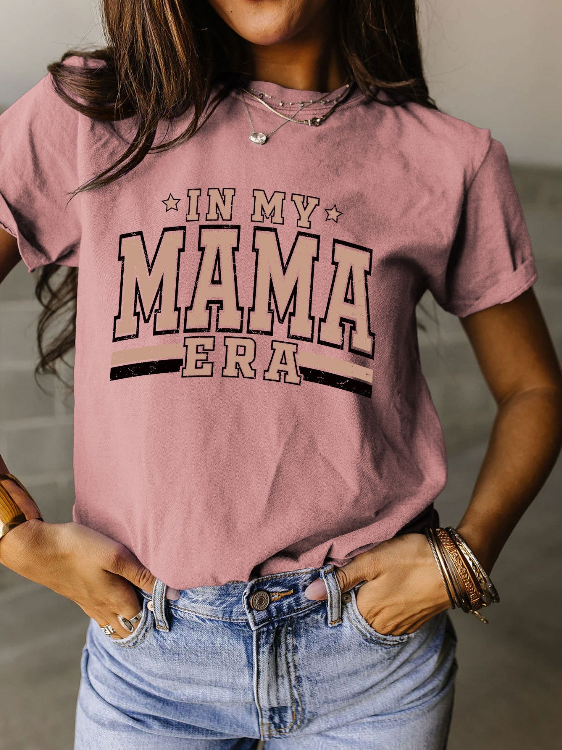Full Size Letter Graphic Round Neck Short Sleeve T-Shirt Dusty Pink