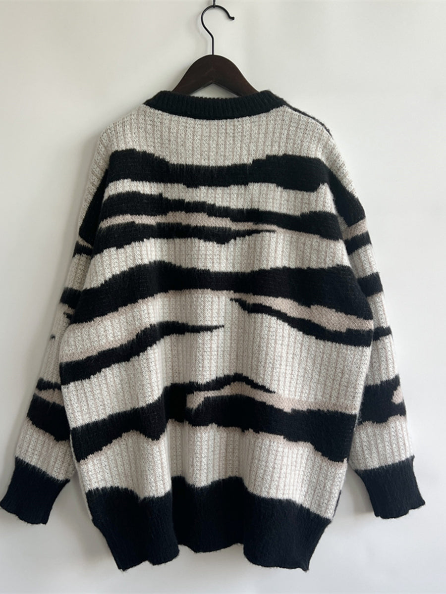 Color Block Round Neck Sweater