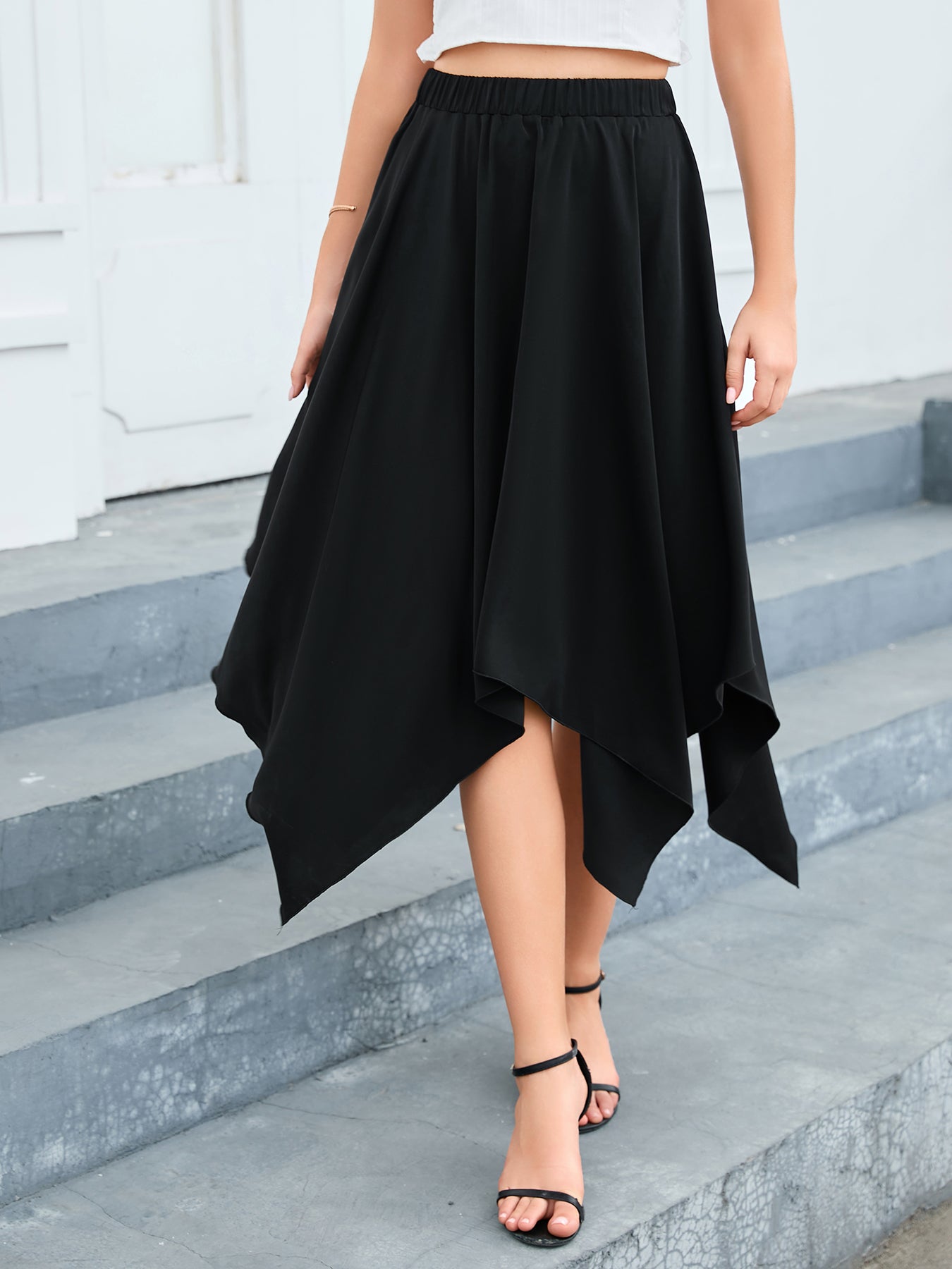 Handkerchief Hem Midi Skirt - Thandynie