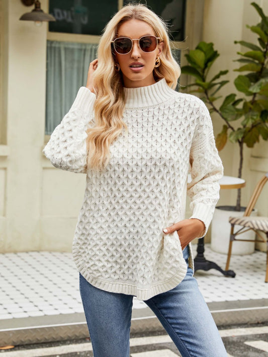 Mock Neck Slit Sweater White