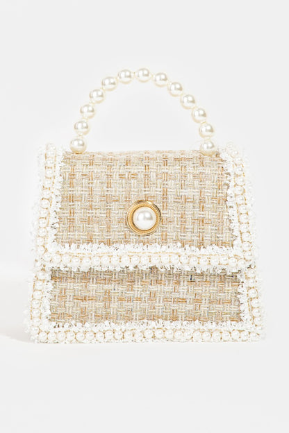 Fame Pearly Trim Woven Handbag IV One Size