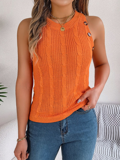 Cable-Knit Round Neck Vest Orange