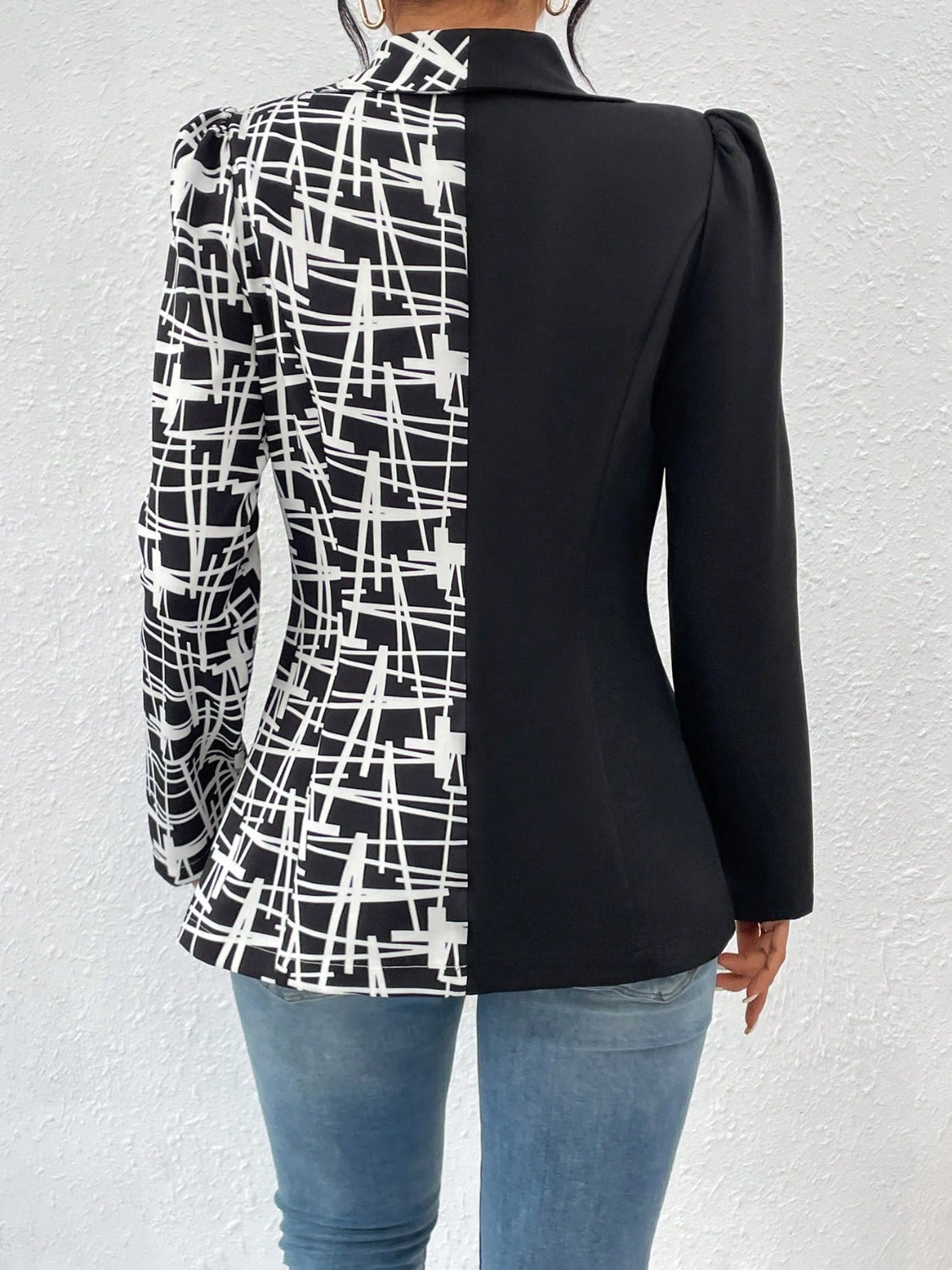 Printed Collared Neck Long Sleeve Blazer - Thandynie