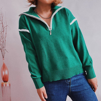 Exposed Seam Half Zip Sweater Mid Green