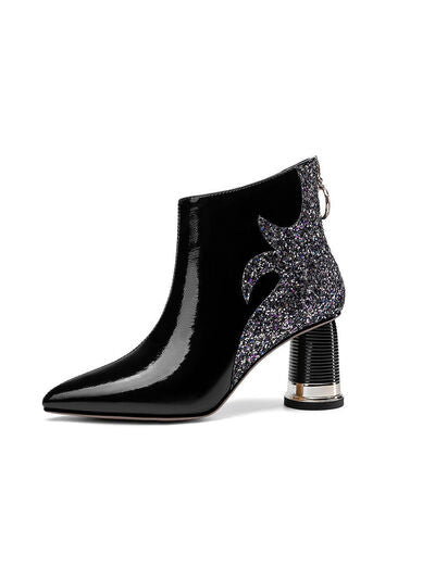 Point Toe Block Heel Ankle Boots