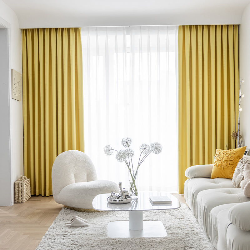 Living Room Bedroom Wheat Grain Solid Color Curtains Yellow