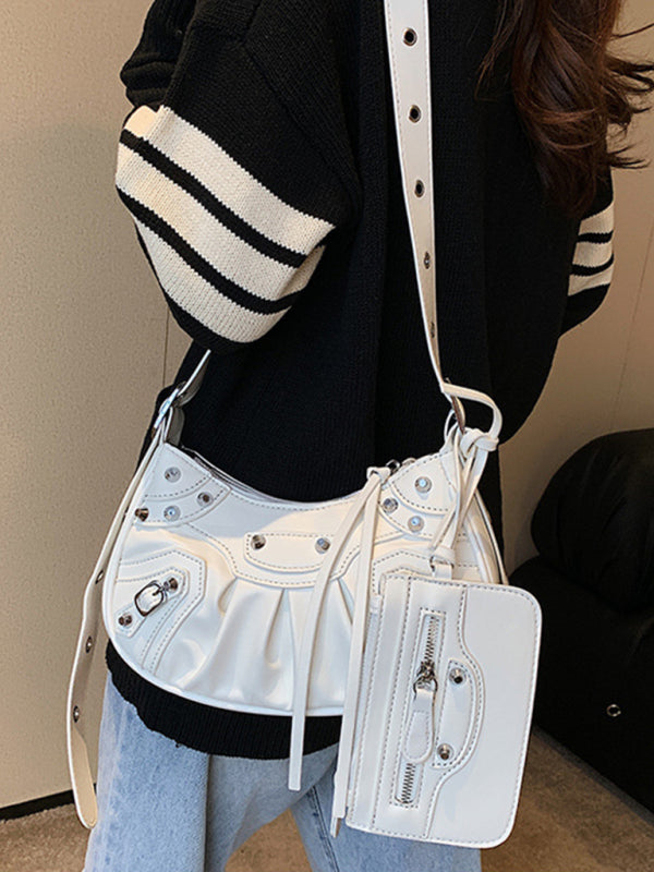 Rivet Heavy Industry Pleated Shoulder Underarm Bag Messenger Bag