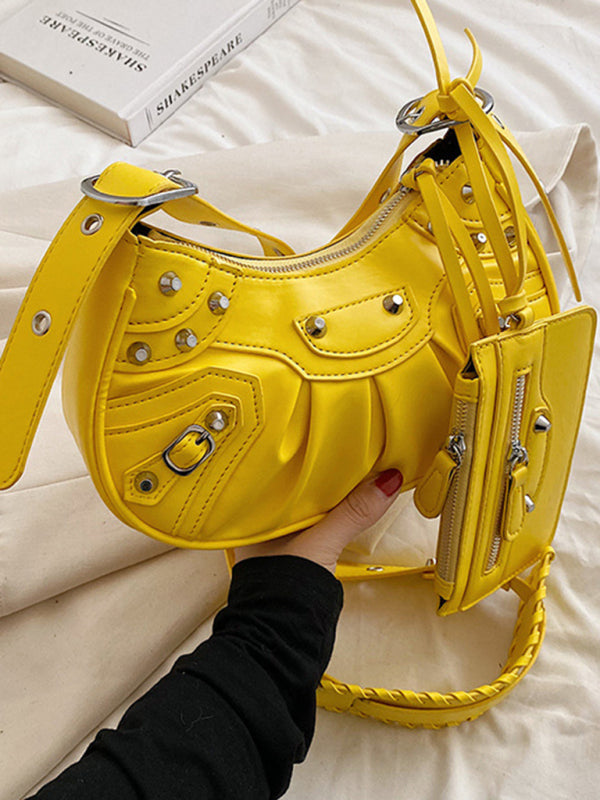 Rivet Heavy Industry Pleated Shoulder Underarm Bag Messenger Bag Yellow F