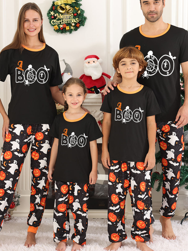 Halloween Christmas parent-child loungewear separates set two-piece pajamas short sleeves and long pants Orange