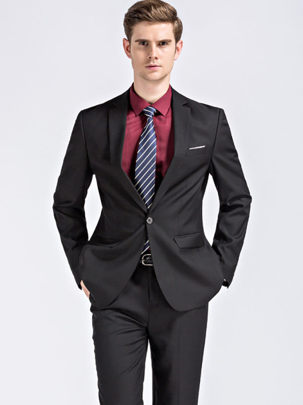 Men's Slim Fit Business Two Piece Suit Black