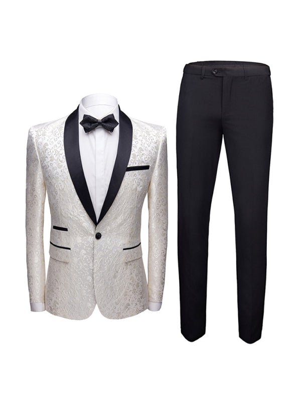 Men's Solid Lapel Collar Blazer with Welt Pocket | Slim Fit Business Jacket Raw white off white