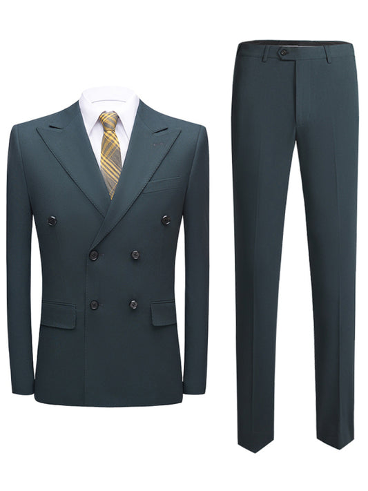 Men's Slim Fit Business Two Piece Suit Green black jasper