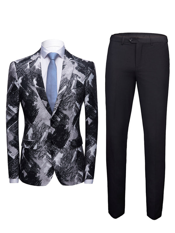 Men's Slim Fit Business Two Piece Suit Black