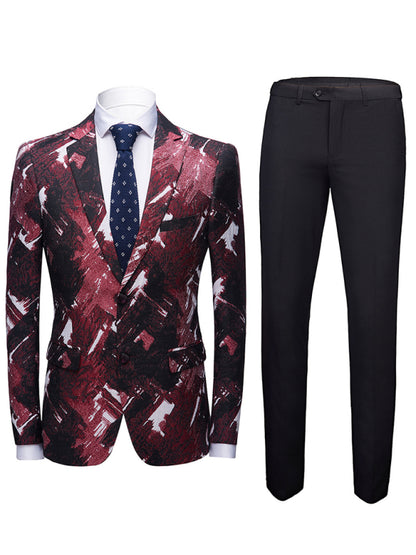 Men's Slim Fit Business Two Piece Suit Red