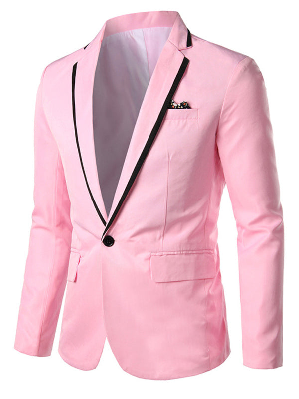 Men's Cotton Blend Knit Solid Light Business Blazer | Autumn-Winter Slim Suit Jacket Pink