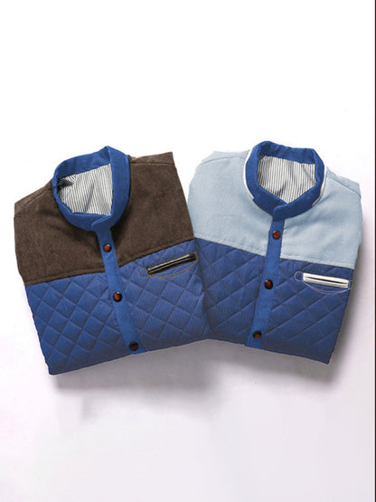 Blue Non-Hooded Casual Youth Jacket | Side Seam Pocket & Thickened Design