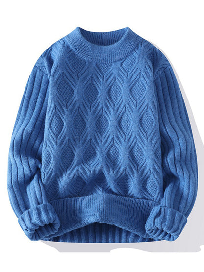 New Men's Loose Casual Round Neck Knitted Sweater Blue