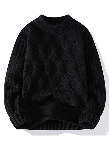 New Men's Loose Casual Round Neck Knitted Sweater Black