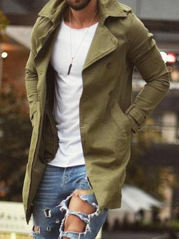 Men's coat mid-length slim fit large size windbreaker casual jacket Olive green