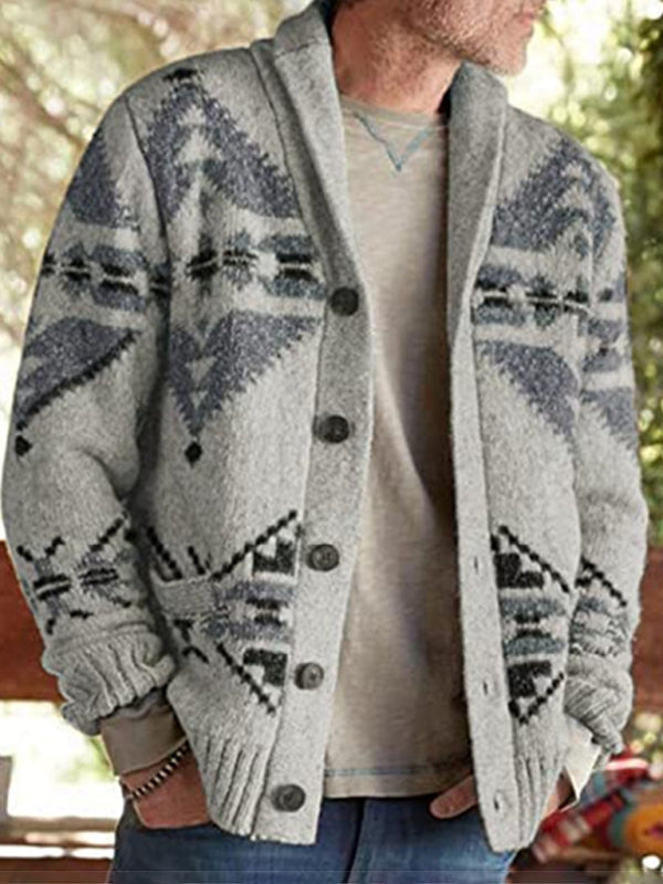 Men's Leisure Spring-Summer Folk-custom Sweater with Moderate Elasticity Grey