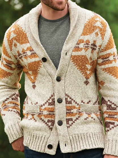 Men's Leisure Spring-Summer Folk-custom Sweater with Moderate Elasticity Khaki