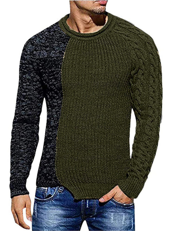 Men's new round neck long sleeve knitted slim sweater Olive green