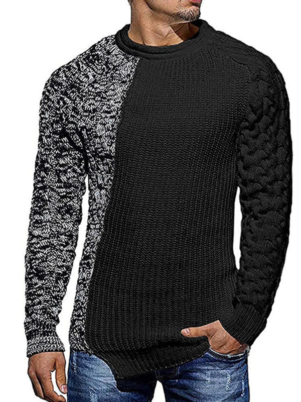 Men's new round neck long sleeve knitted slim sweater Black