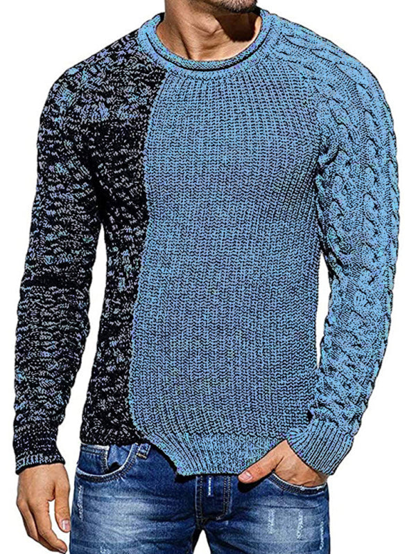 Men's new round neck long sleeve knitted slim sweater Grey