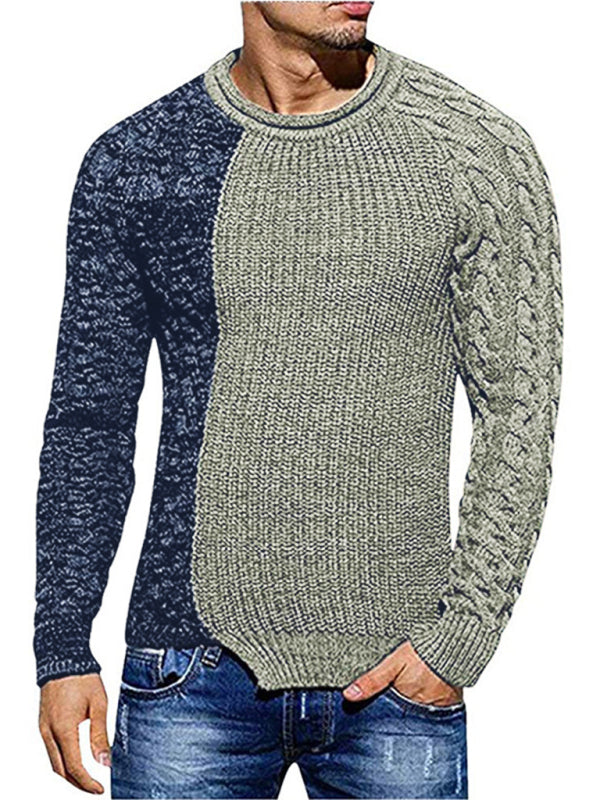 Men's new round neck long sleeve knitted slim sweater Khaki