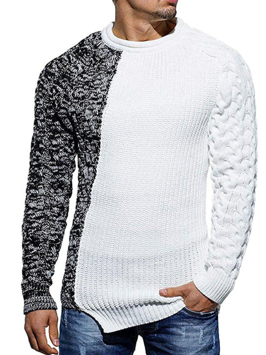 Men's new round neck long sleeve knitted slim sweater White