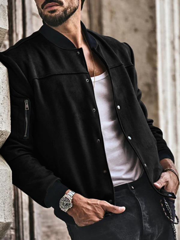 Men's new long sleeve casual cardigan jacket Black