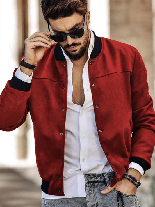 Men's new long sleeve casual cardigan jacket Dark Red