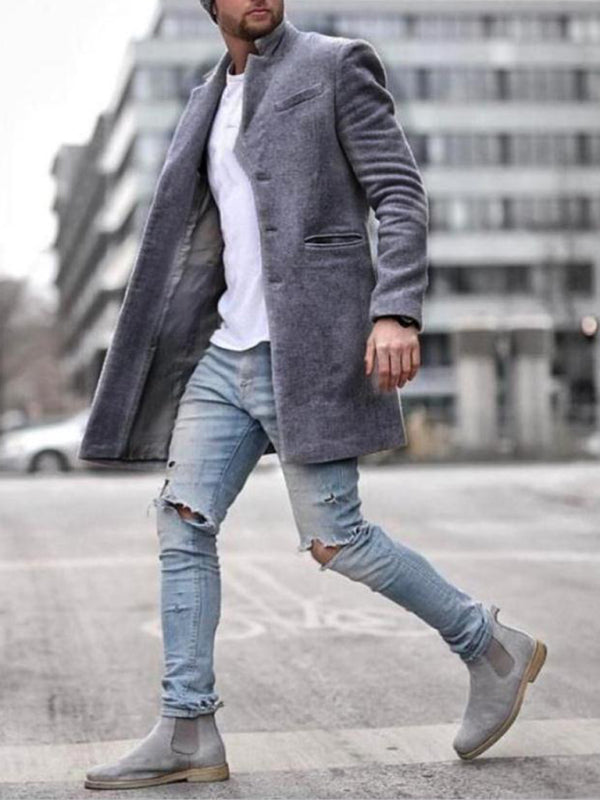 Men's youth woolen coat mid-length coat Charcoal grey