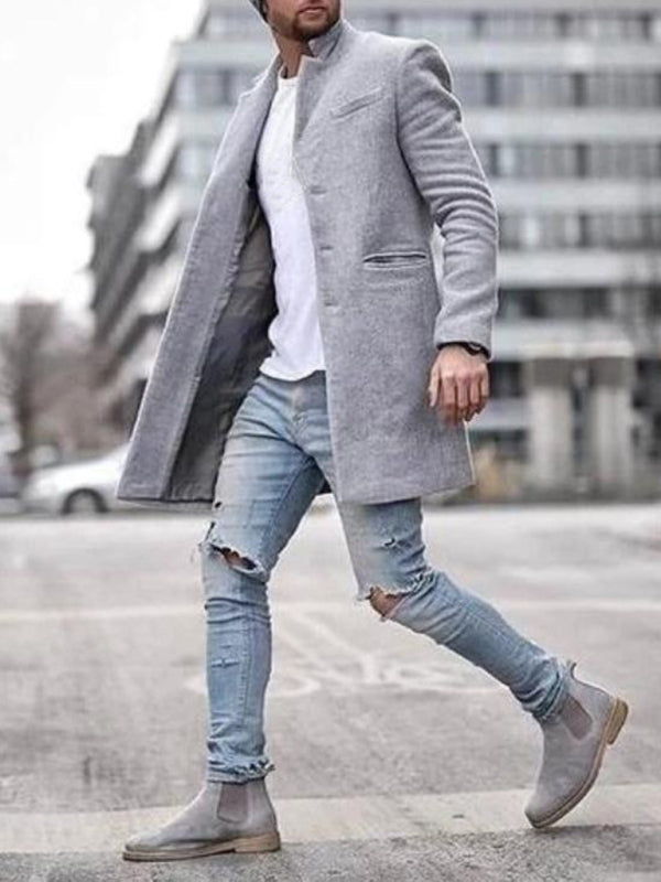 Men's youth woolen coat mid-length coat Grey