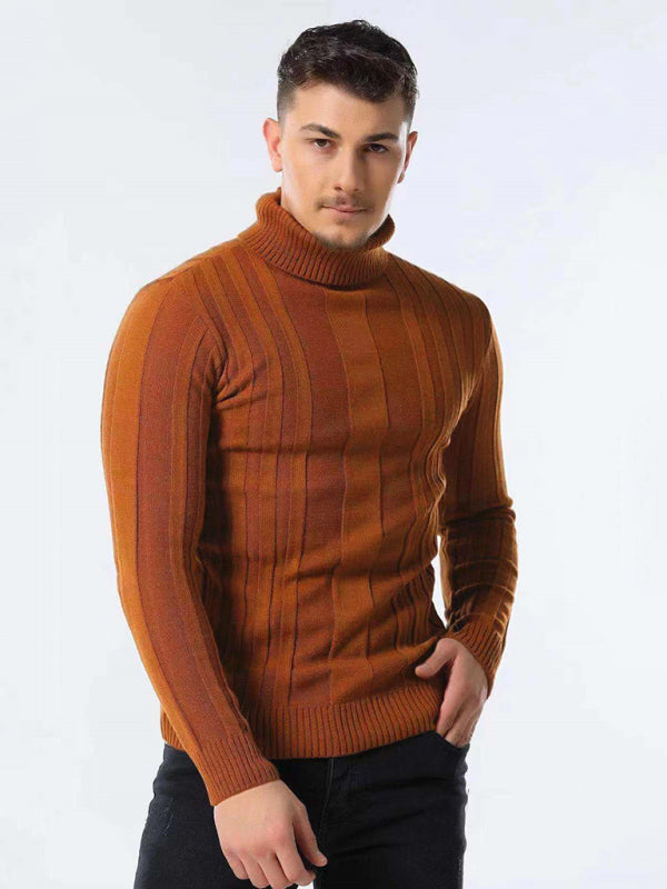 Men's new casual knitted basic base pullover turtleneck sweater Brown