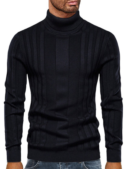 Men's new casual knitted basic base pullover turtleneck sweater Black