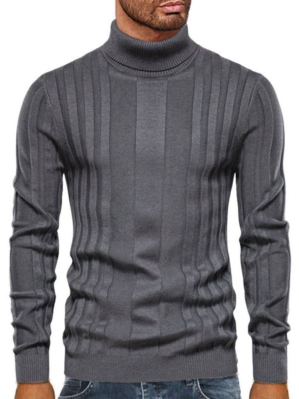 Men's new casual knitted basic base pullover turtleneck sweater Charcoal grey