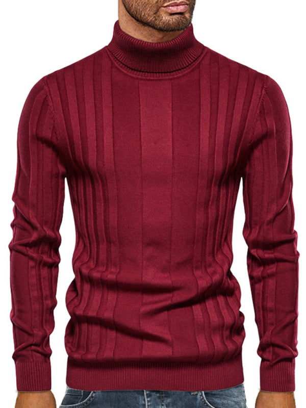 Men's new casual knitted basic base pullover turtleneck sweater Red