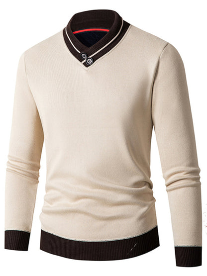 Men's new half turtleneck plus velvet slim long-sleeved sweater Cream