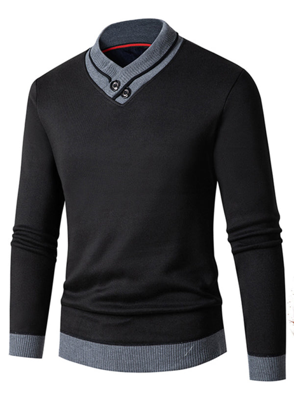 Men's new half turtleneck plus velvet slim long-sleeved sweater Black