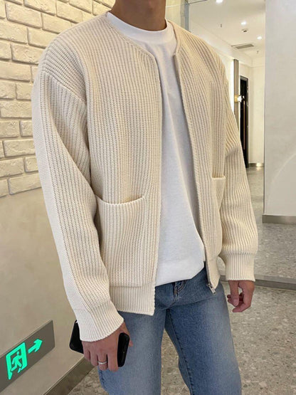 Men's solid color loose casual lazy style knitted sweater cardigan